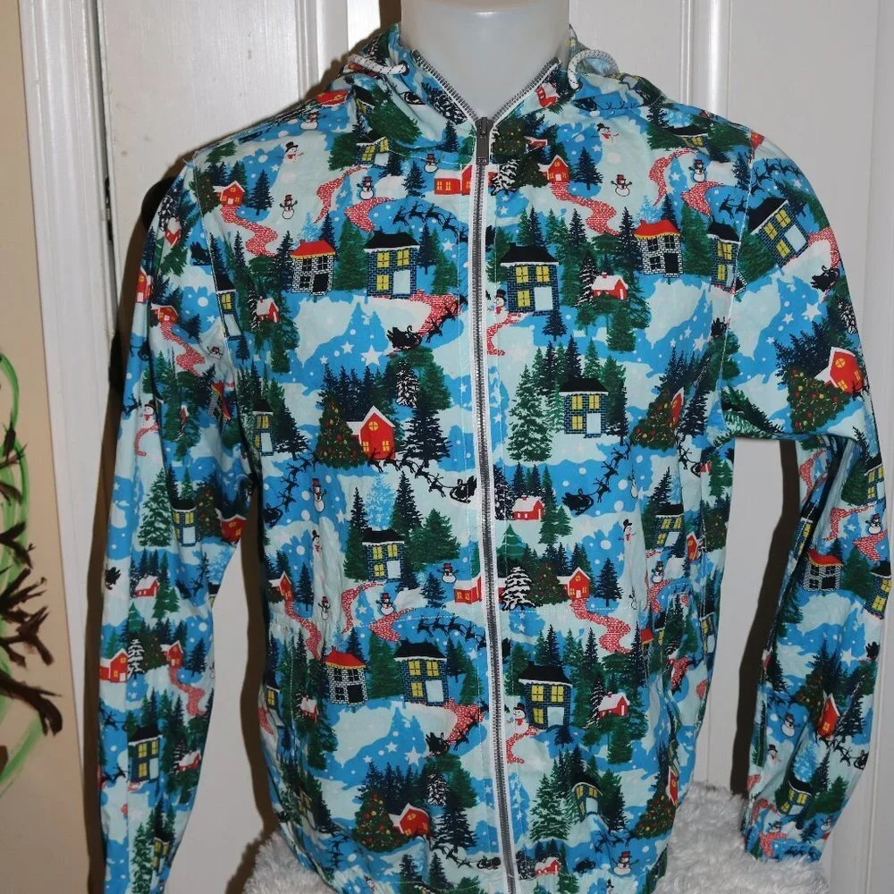 Denim & Flower Ricky Singh mens Christmas Village print zip-up hoodie M 40 - Picture 1 of 9